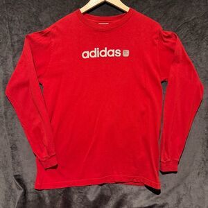 VNTG Adidas Shirt Men’s XL Red  Long Sleeve Basketball Logo Y2K Streetwear Sport